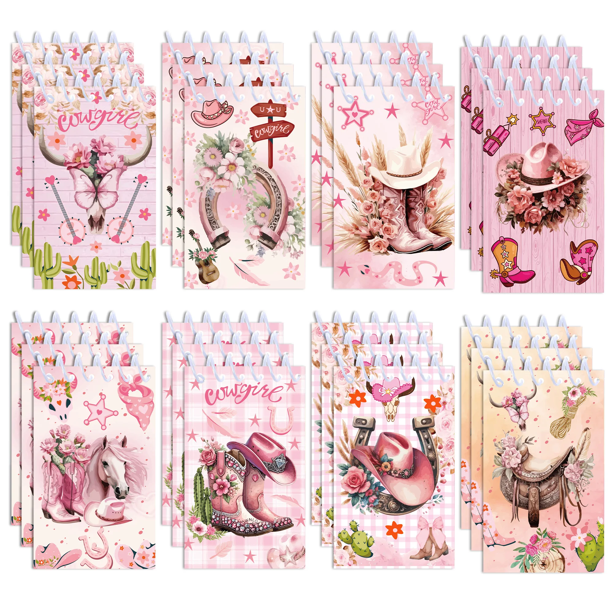 8/16/24pcs 카우걸 부츠 미니 나선형 포켓 노트 메모 패드 코일 소책자 메모장 사무용품 어린이 선물