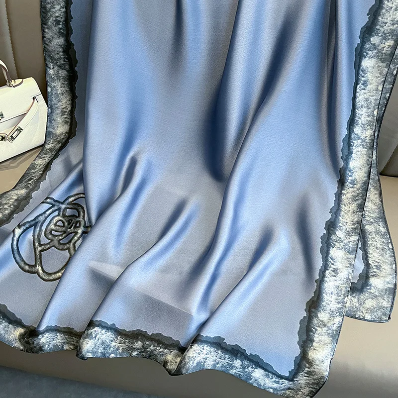 90X180CM Spring and Autumn Blue Camellia fashion summer Sunscreen beach Scarves scarves shawl Temperament scarf Holiday scarf 3