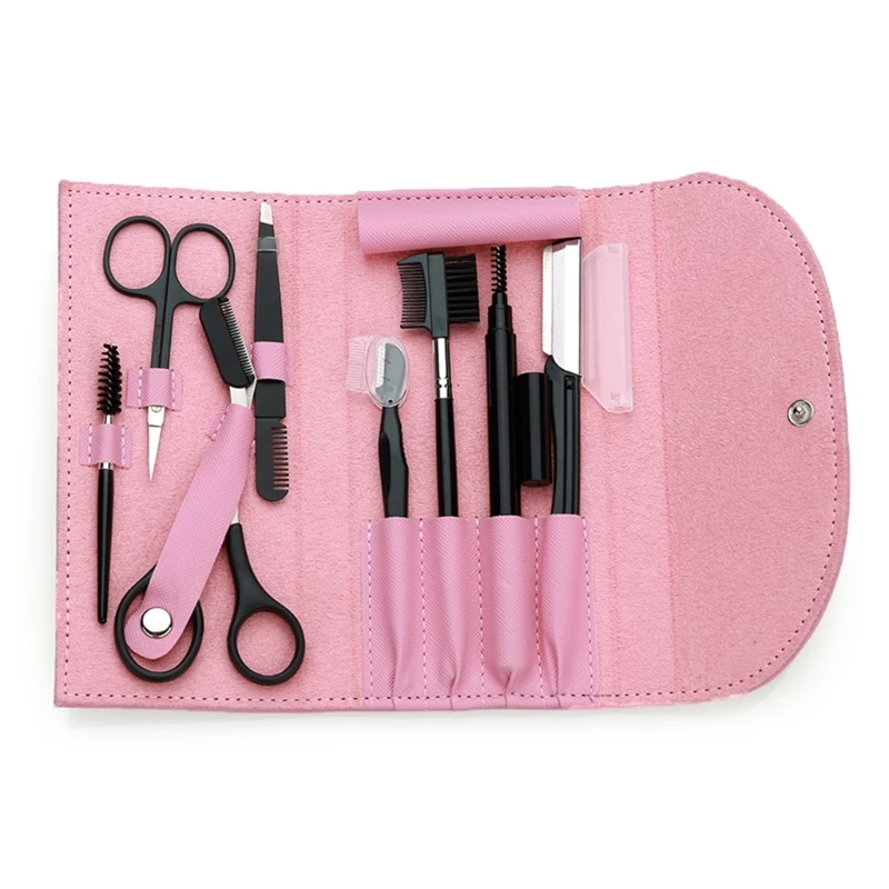 8Pcs Beauty Makeup Set Eyebrow Trimmer Shaver for Razor Brow Shaper Scissors Eyebrow Pen Brush Comb Face Tweezer for Mak