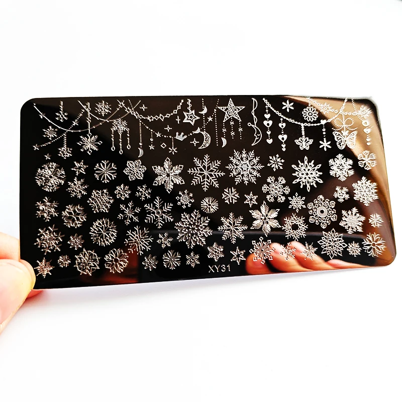 Festive Christmas Nails Stamping Plate Set Winter Snowflake Cartoon Gingerbread Sweater Image Print Template Manicure Mold Tools 5