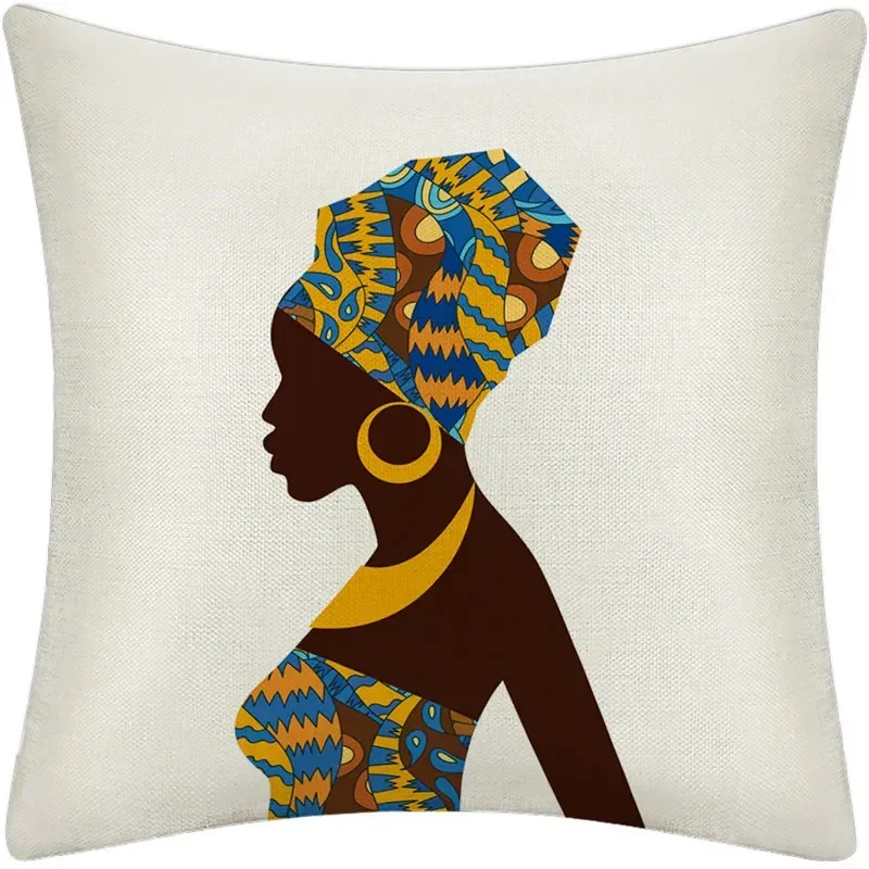 African Girl Lady Oil Painting Decorative Cushion Black Women Home Art Decoration Sofa Throw Pillow Case Linen Cushion Cover 3