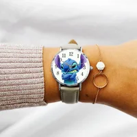Disney Stitch Cartoon Children's Watch Movie Anime action figure PU Belt Pointer Digital Quartz watches for kids Birthday Gifts 2