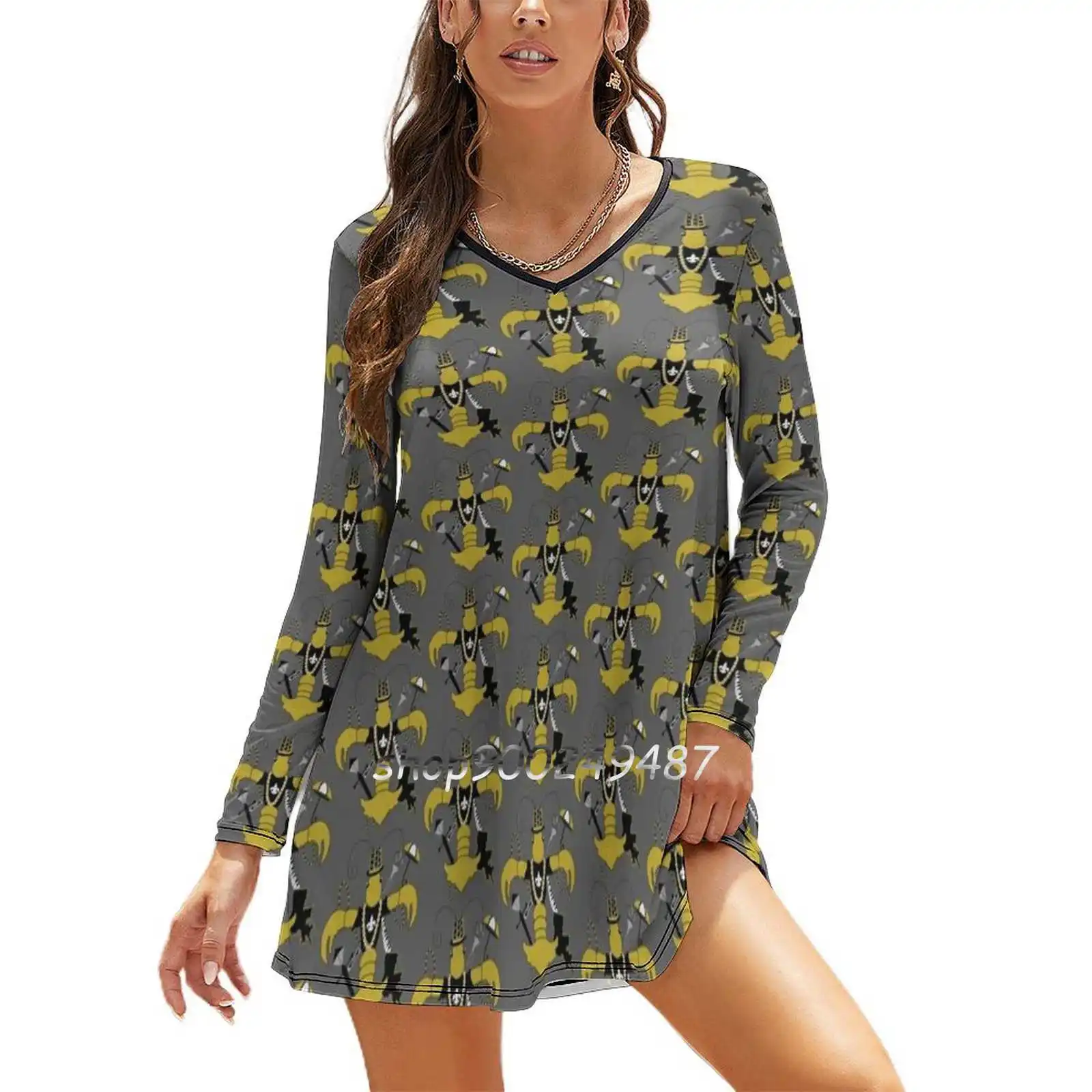 

New Orleans Black And Gold Louisiana Crawfish Fleur De Lis Women Spring Autumn Long Sleeve Dress Female Casual Dress New