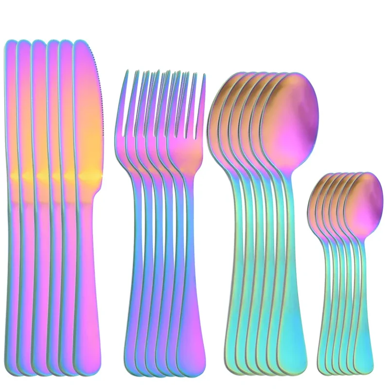 Cutlery Sets Stainless Steel Rainbow Dinnerware Set Knife Fork Spoon Flatware Matte Dishwasher Safe Kitchen Tableware Set 24pcs tableware set