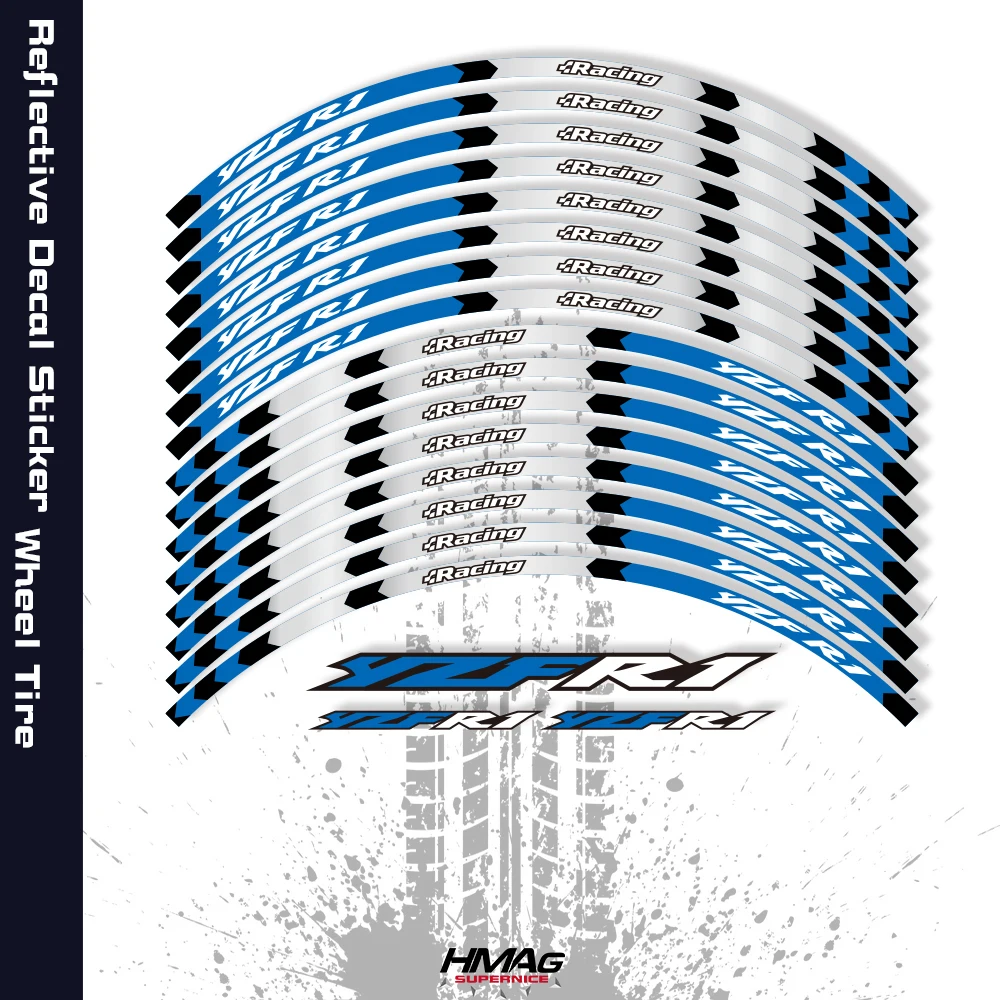 

17 Inches Motorcycle Sticker Decals Reflective Waterproof Wheel Hub Wheel Racing Sticker Decal For R1 YZFR1 YZF1000