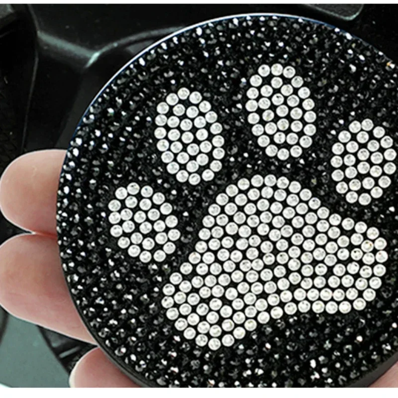 Cute Bling Car Cup Holder Coaster Mat with Rhinestone for Women Girl Universal Anti Slip Automotive Interior Accessories