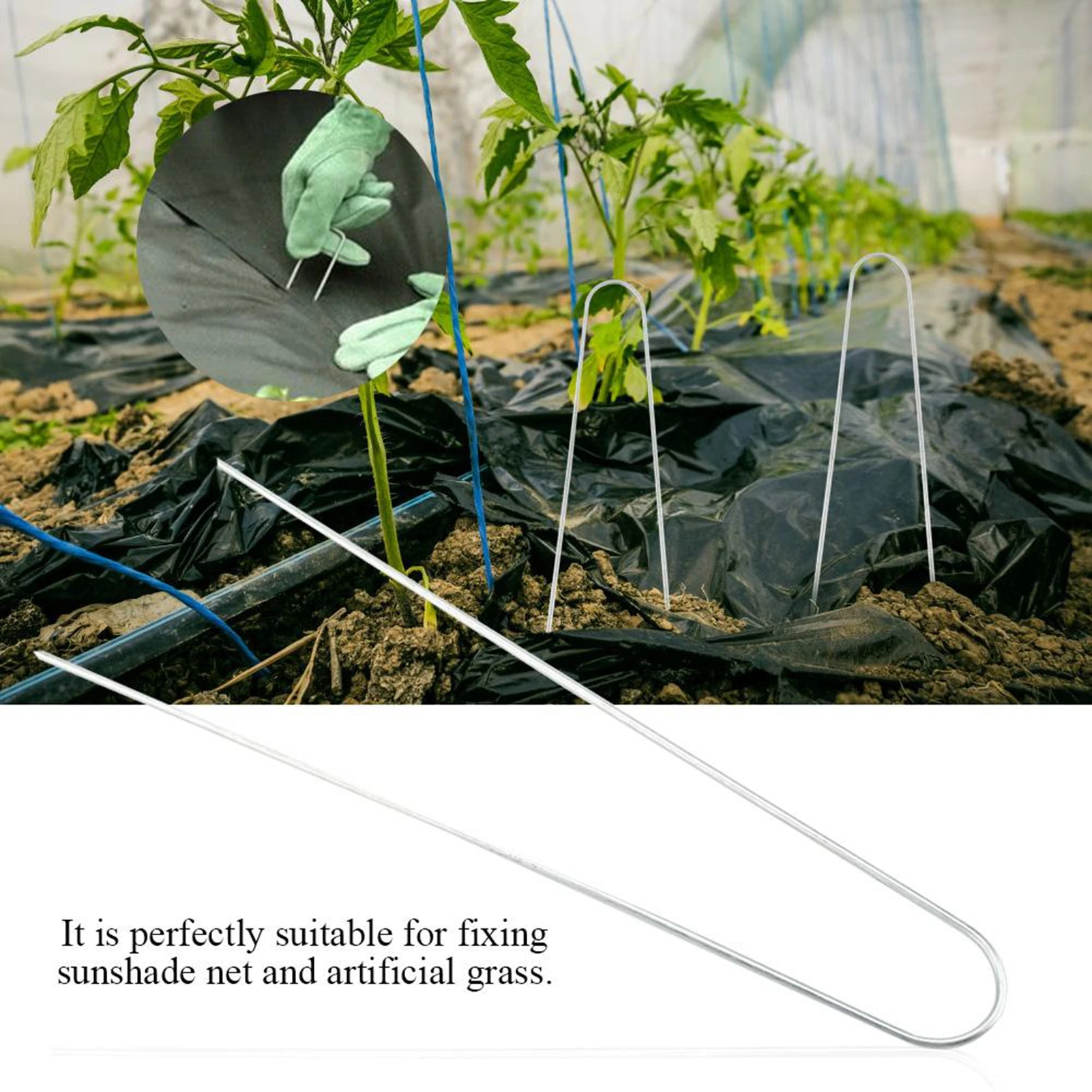 50Pcs Landscape Staple Steel Landscape U shaped Stakes Pins Staple Peg for Ground Garden Farm Grass Tent Fence Garden Stakes
