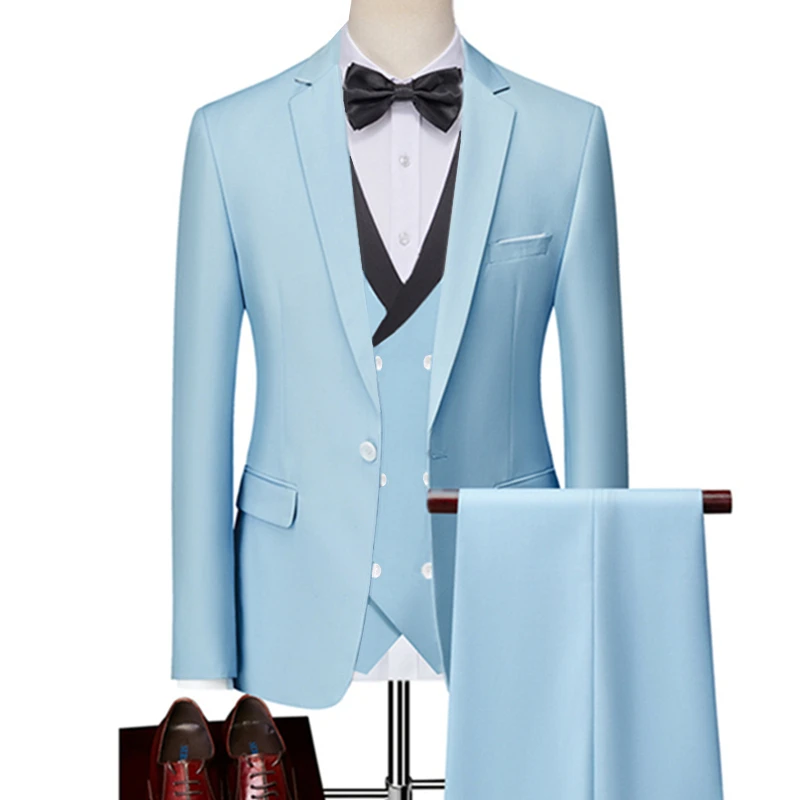 Description Picture 6 of item16 Color Basic Style Men's Casual Solid Color 3 Pieces Suits / Male One Button Blazers Jacker Coat Trousers Pants Vest Waistcoat