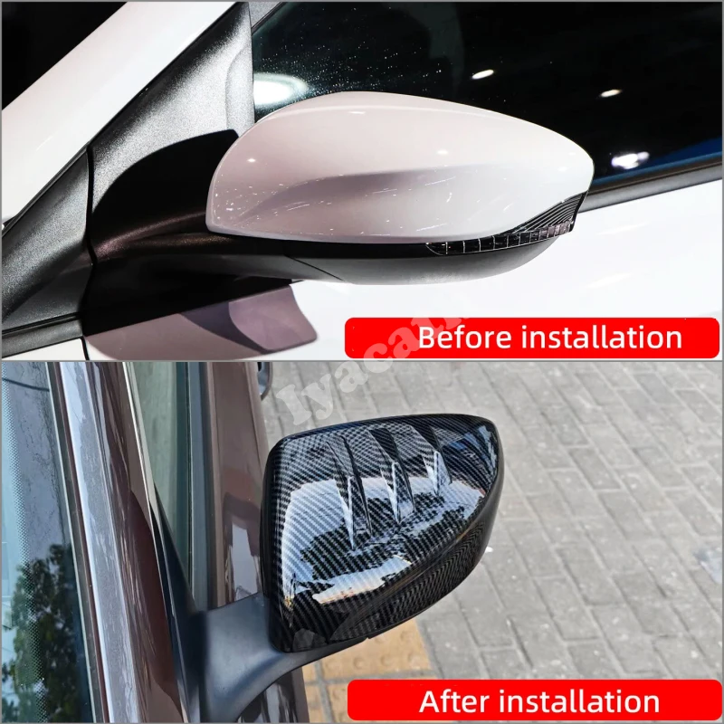 ABS Carbon Fiber Black Rearview Mirror Rain Shield Cover Trim Accessories
