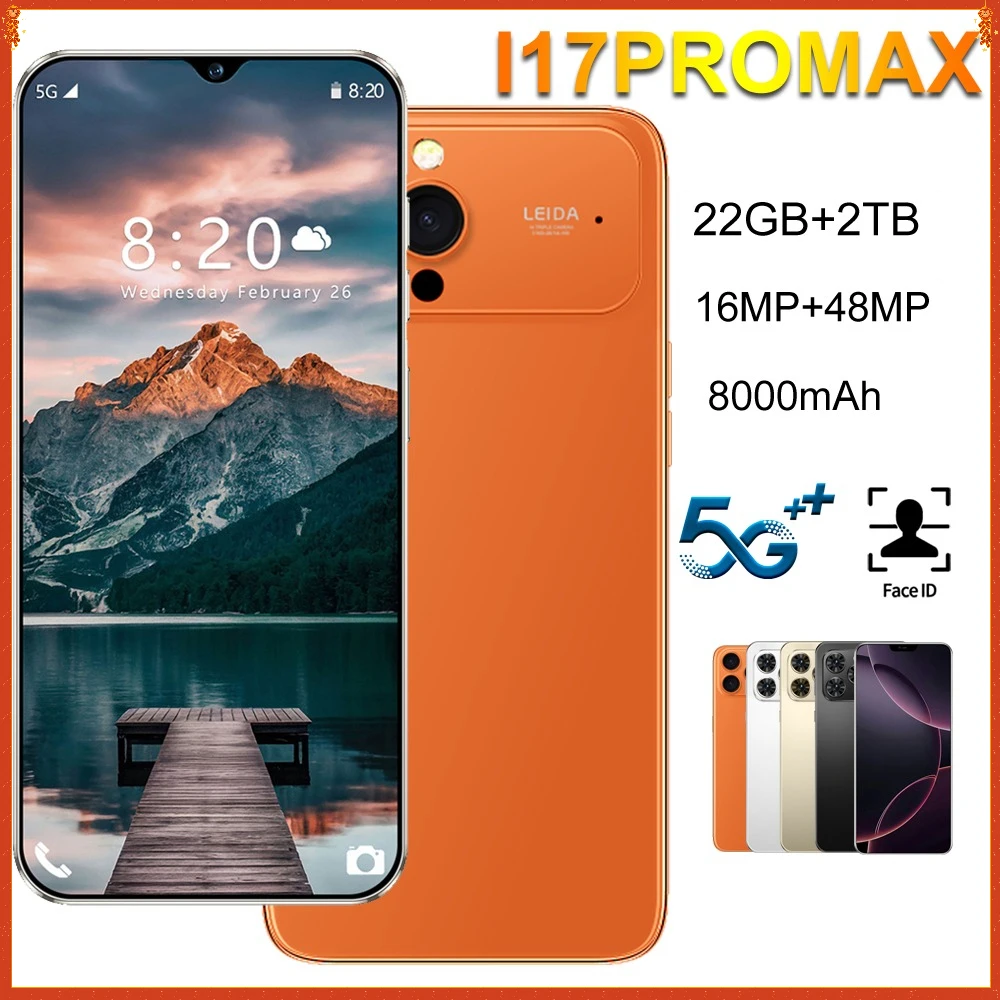 Nouveau pour Ai 17 Pro Max Smartphone 5G 7.3HD 22G + 2 to Android double carte double 8000 mAh téléphone portable débloqué téléphones mobiles mondials
