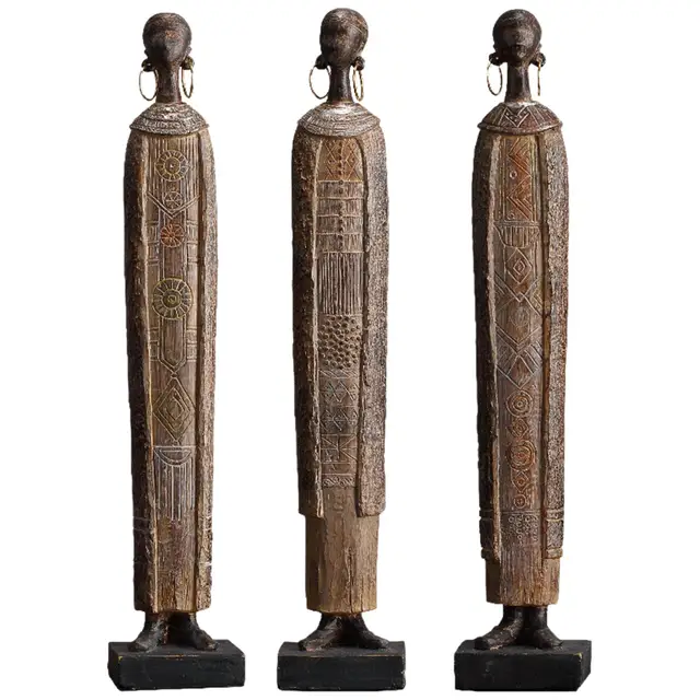 African Statue Sculpture Resin Figurines Women Girl Table Centerpieces Tribal Lady for Cabinet Living Room Bedroom Hotel Decors