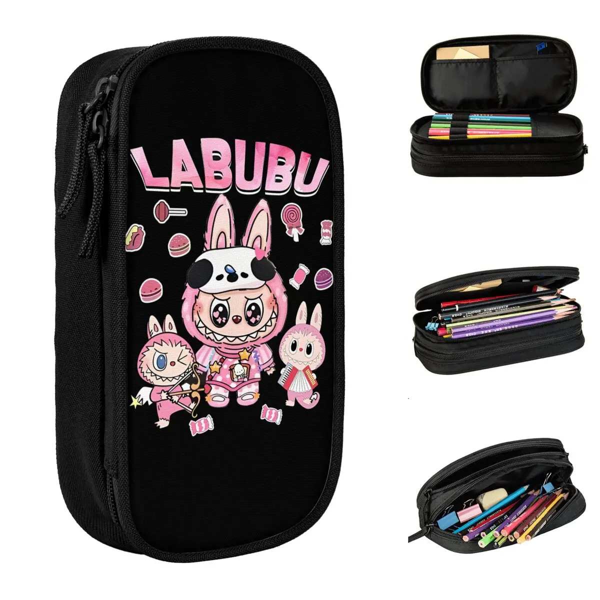 LABUBU The Monsters Pencil Cases Pink Meme Pencil Box Pen Box for Student Big Capacity Bag School Supplies Zipper Stationery