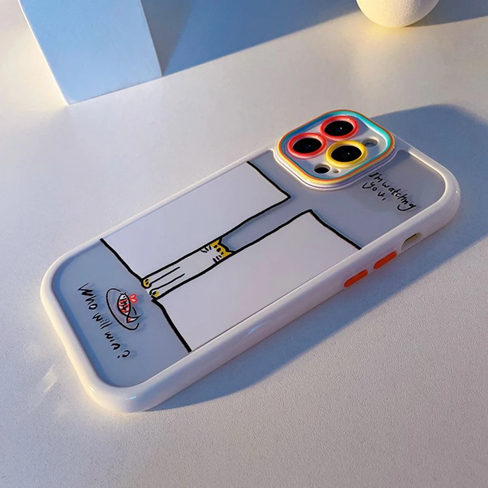 Coque Iphone 13 Cat Custodia Per Telefono Con Pesce Essiccato Per Iphone 13 11 12 14 Pro Xr Xs Max 8 7 X Plus Se 13 Pro Tide Brand White Cover