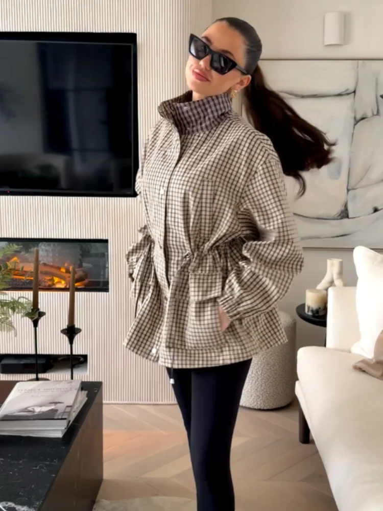 Women's Jacket Coat Drawstring Waist Casual Short Coats Oversized Long Sleeve Utility Pocket Trench Streetwear Spring Outerwear