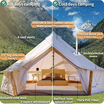 DANCHEL OUTDOOR B5PRO 4 Season Canvas Bell Tent with 2 Stove Jacks, Glamping Yurt Tent for All Year Living 4/6/8 Person 2