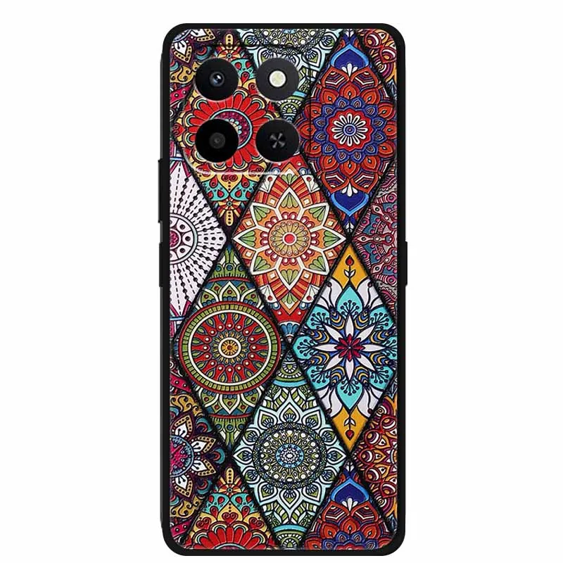 Embossed Floral Black Silicone Soft Back Cover - 3D Protective Case