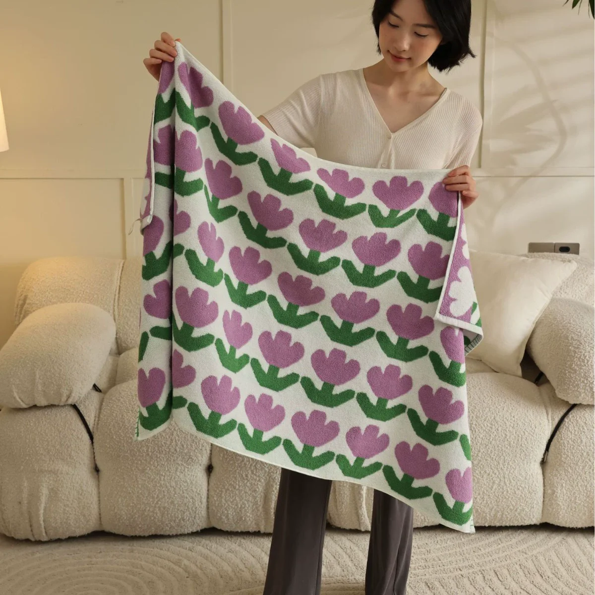 Bath Towel Tulip Cotton Soft Face Towel for Ladies Absorbent Comfortable Cotton Household Beach Towels Girl Gifts