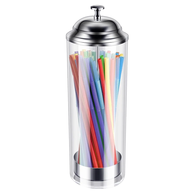 Straw Dispenser with Stainless Steel Lid Drinking Straw Holder for Kitchen,  Retro Style Home Kitchen Accessories Tall 10.6 Inch 
