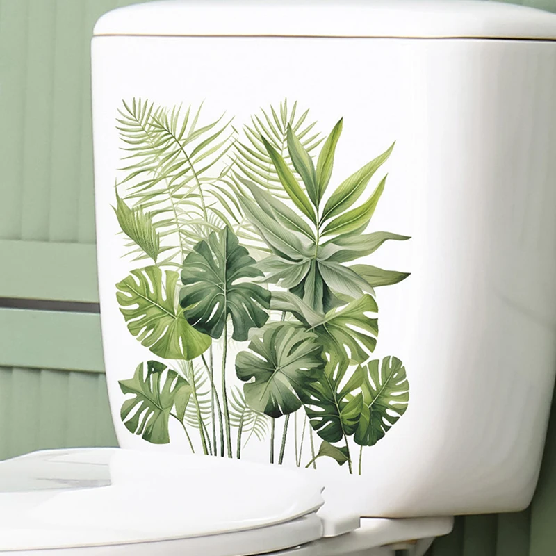 Vinyl stickers toilet stickers toilet wall stickers tropical green plant turtle back leaf wall sticker bathroom toilet decor living room cabinet home decoration decals beautify