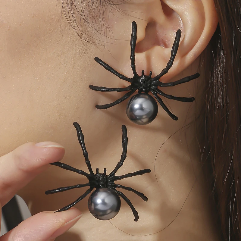 Orecchini Punk Vintage Scuri Hyperbole Di Halloween Per Le Donne Orecchini A Bottone Con Puntura Di Gioielli In Lega Di Ragno Nero Di Personalità Semp