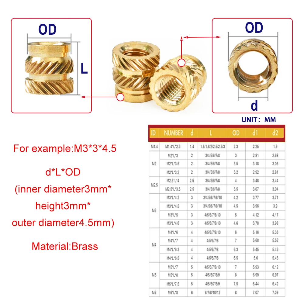 Inserts M3 M6 Brass Heat Set Insert Nut Threaded Hot Melt Knurled Inserts 3d Print Embedment Copper Nut M4 M5 M2 M2.5 Kit