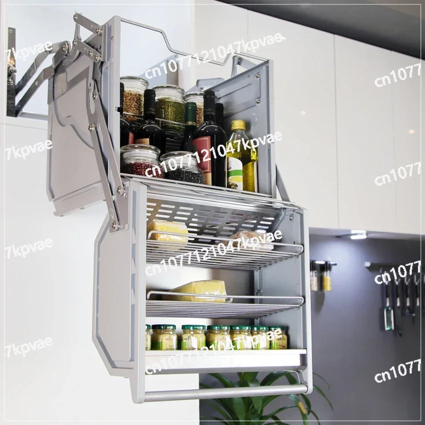 

Refrigerator Top Cabinet Double Body Lifting Pull Basket Double Layer Hanging Cabinet Pull-down Elevator Kitchen Storage Rack