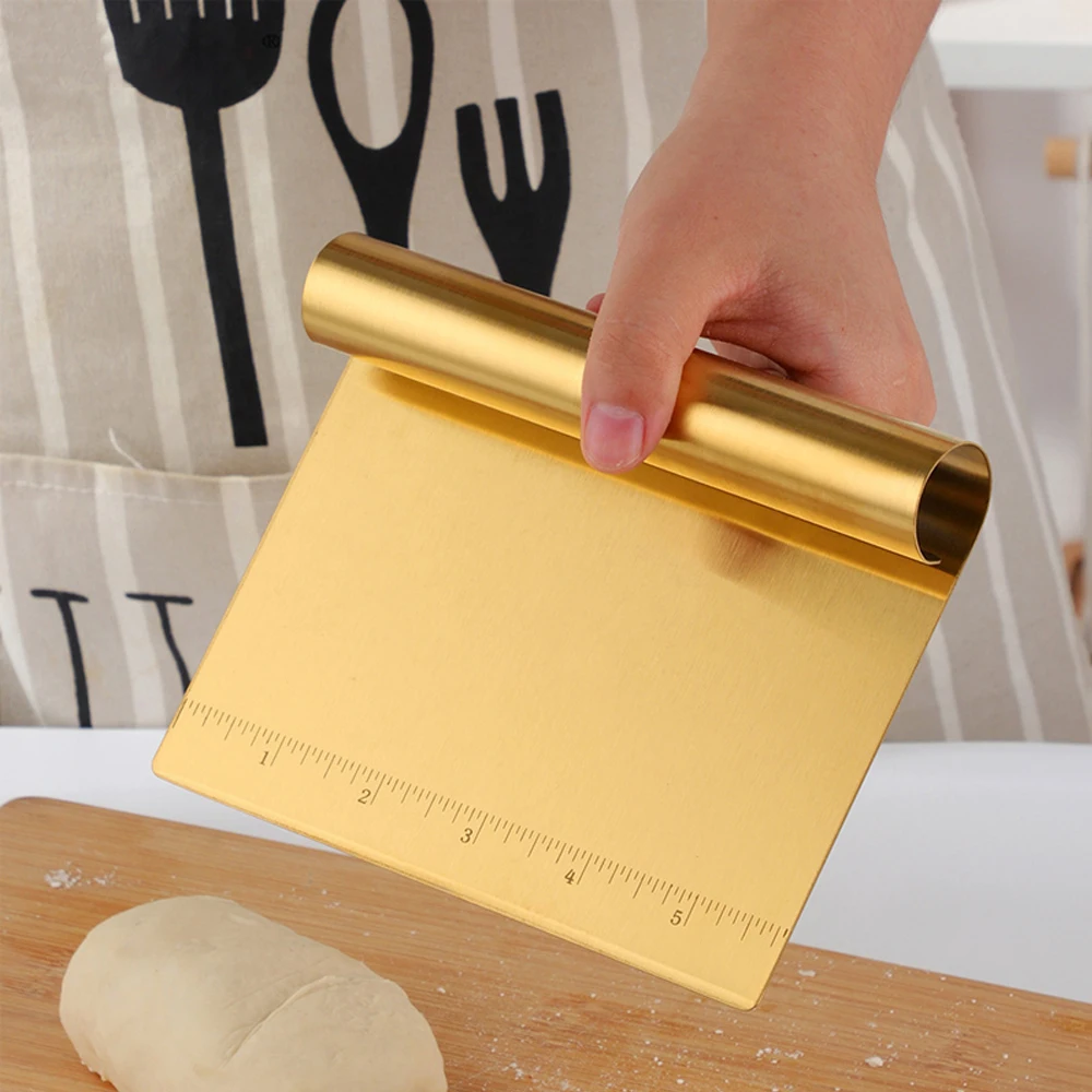 Gold Silver Pastry Dough Cutter dough scraper baking tool dough cutter baking accessories with Scale Measurements Stainless Steel Scraper Chopper for Pizza
