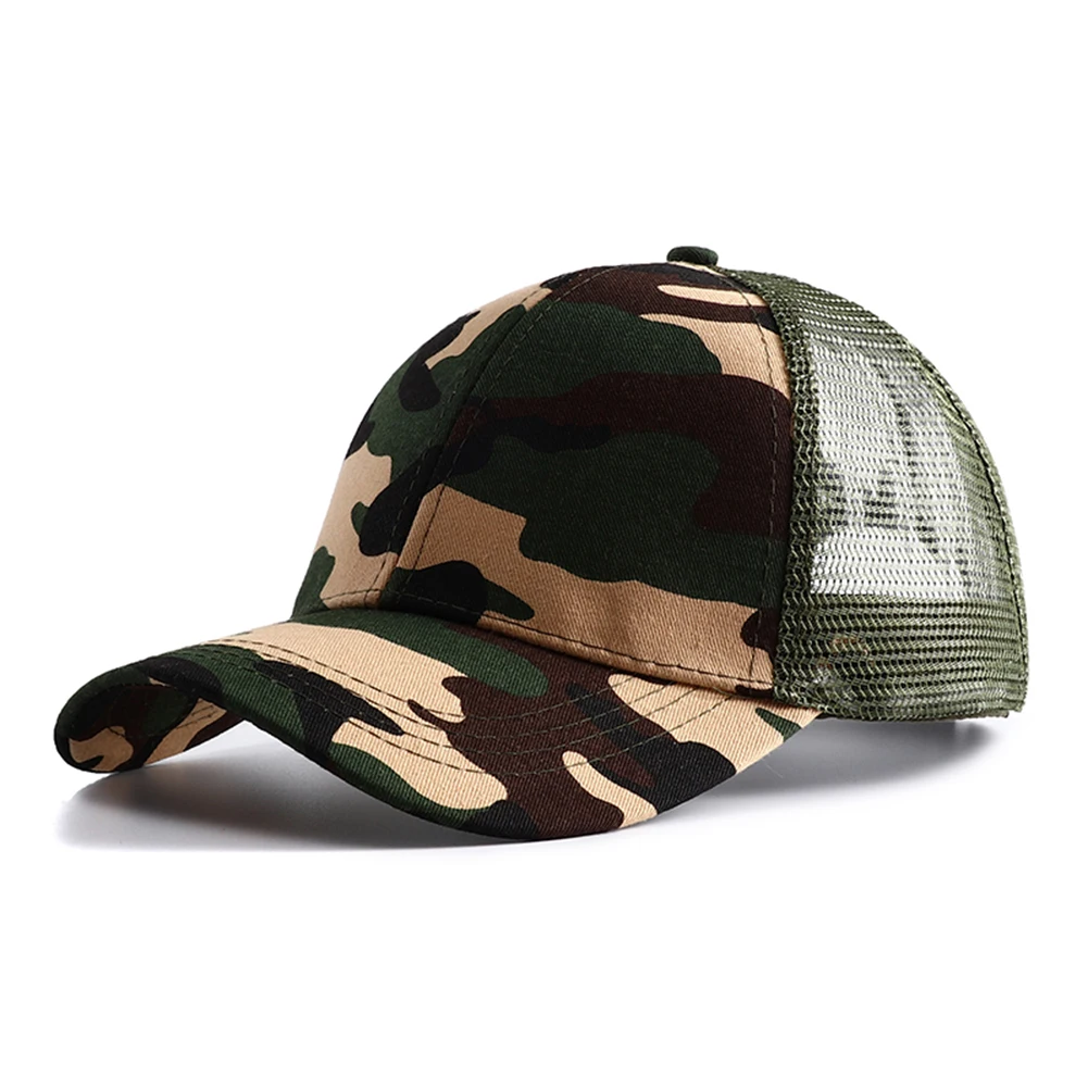 baseball cap new summer camouflage mesh trucker hat snapback cap chapeau Femme fashion messy hair bun ponytail baseball caps for women