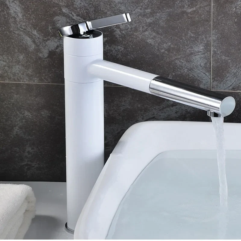 

Bathroom Basin White Faucet Swivel Spout Vessel Sink Mixer Taps Single Handle Deck Mounted Kitchen Washbasin Faucet Water Taps