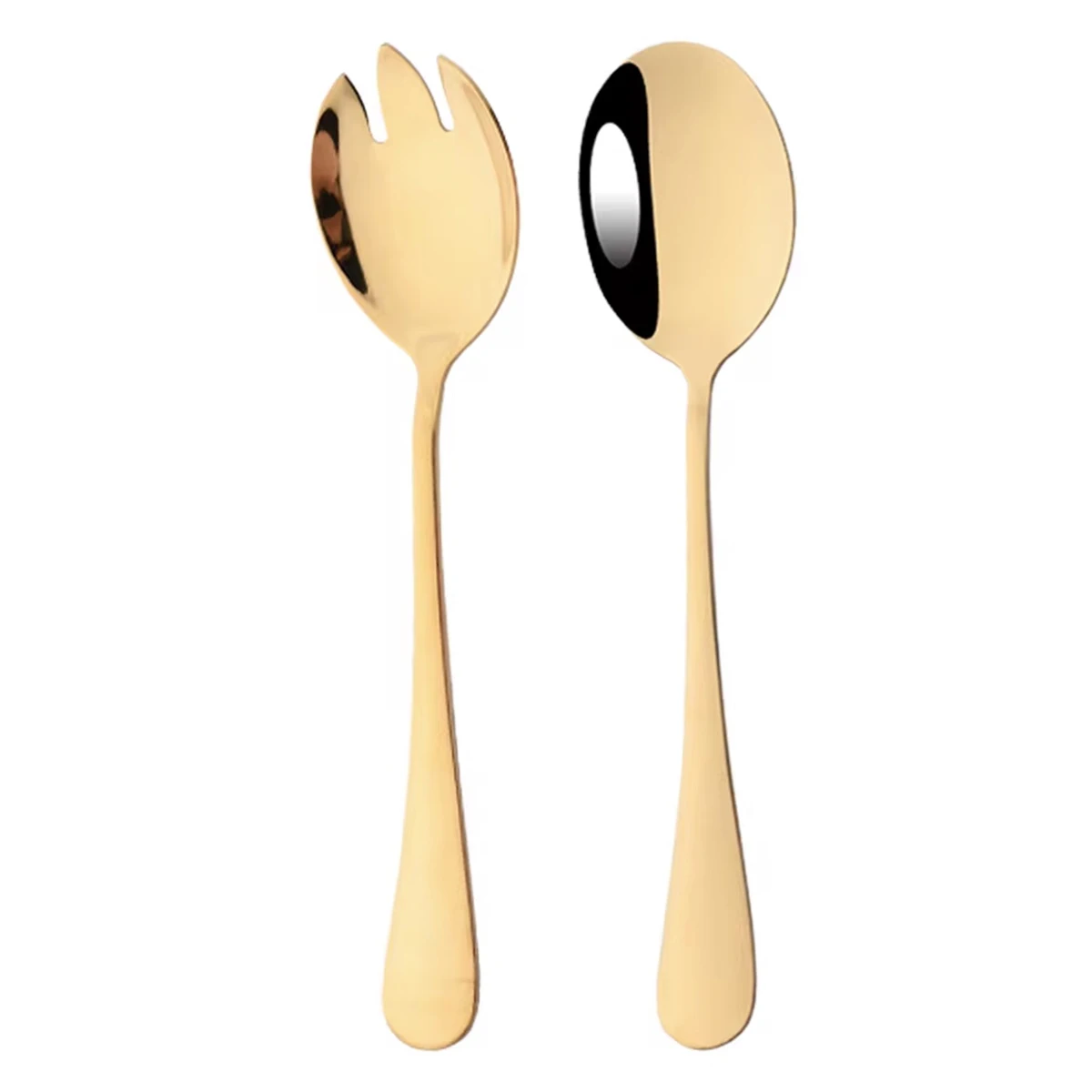 Salad Spoon Dinnerware Set Gold Unique Spoon Cutlery Set Salad Fork Stainless Steel Tableware Party Serving Flatware 2Pcs