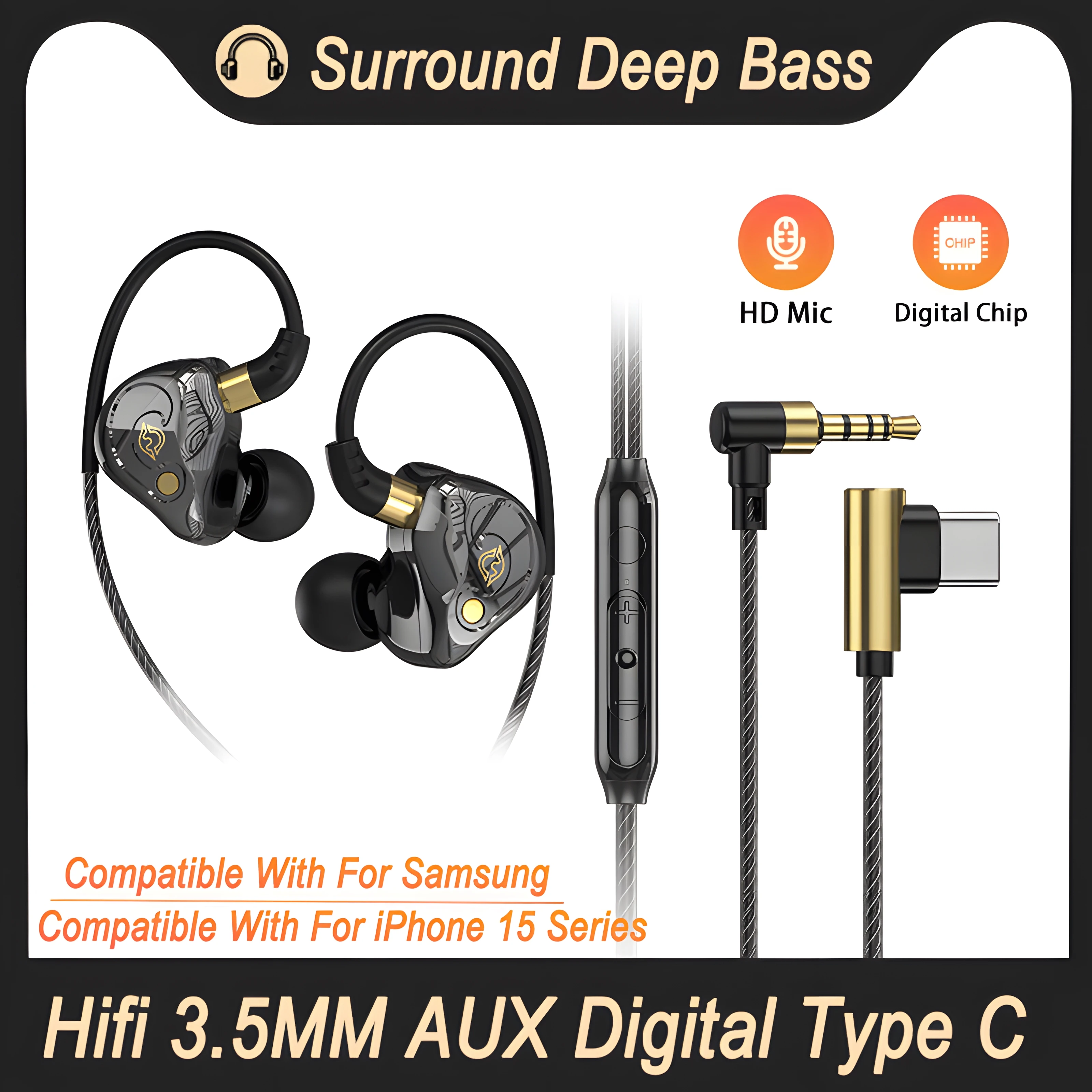 Enhanced HiFi Bass Stereo Wired Earphones with Mic