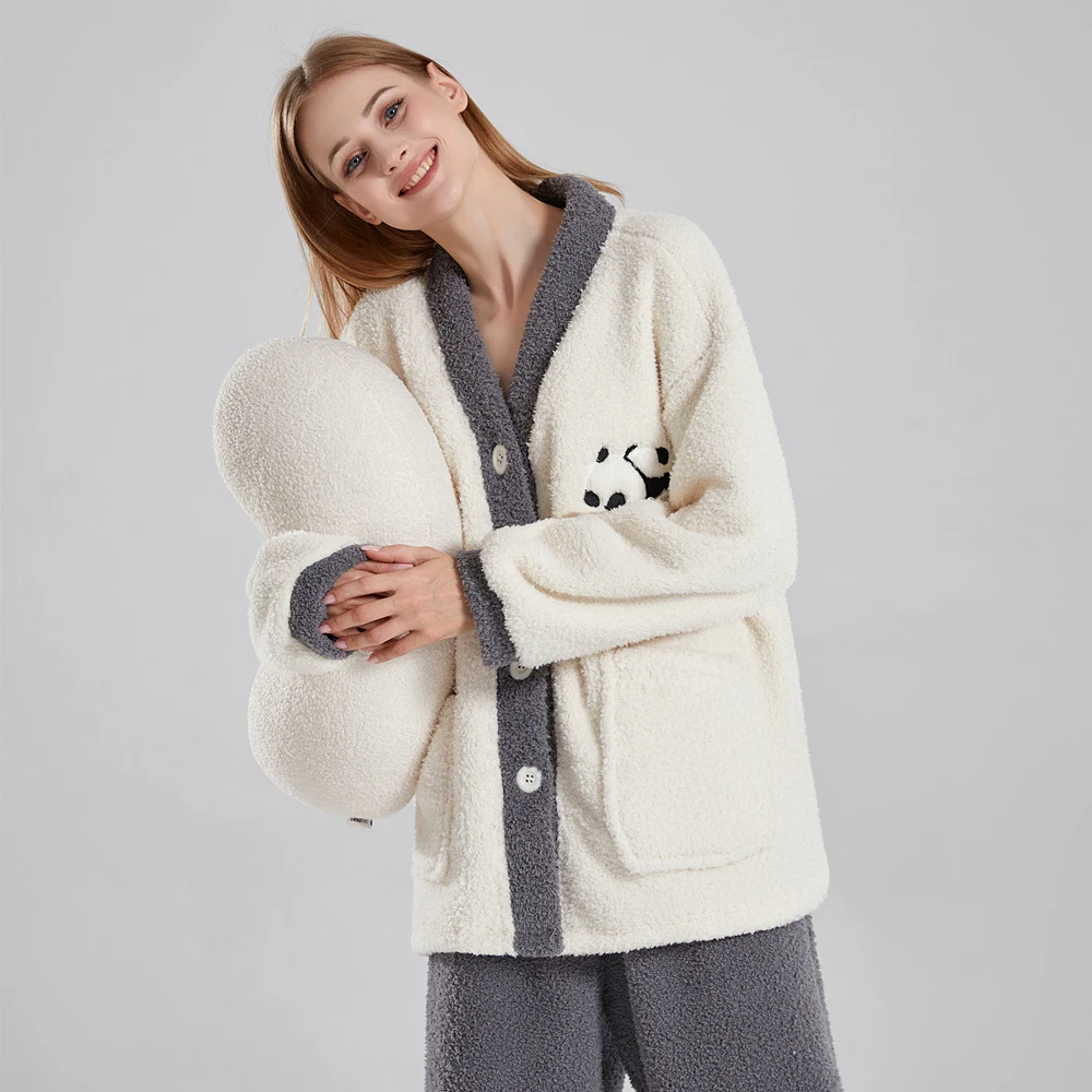 Winter Couple Sleepwear Men Warm Women Pajama Sets Coral Fleece Pijama Mujer Pyjama Pour Femme Cartoon Panda Nightwear Homewear