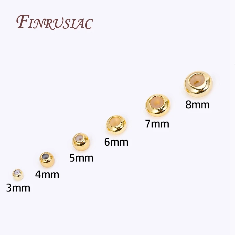 20pcs Sliding Adjustable Rondelle Rubber Stopper Beads,3-8 MM 18K Gold Plated Brass Stopper Beads with Silicone Inside
