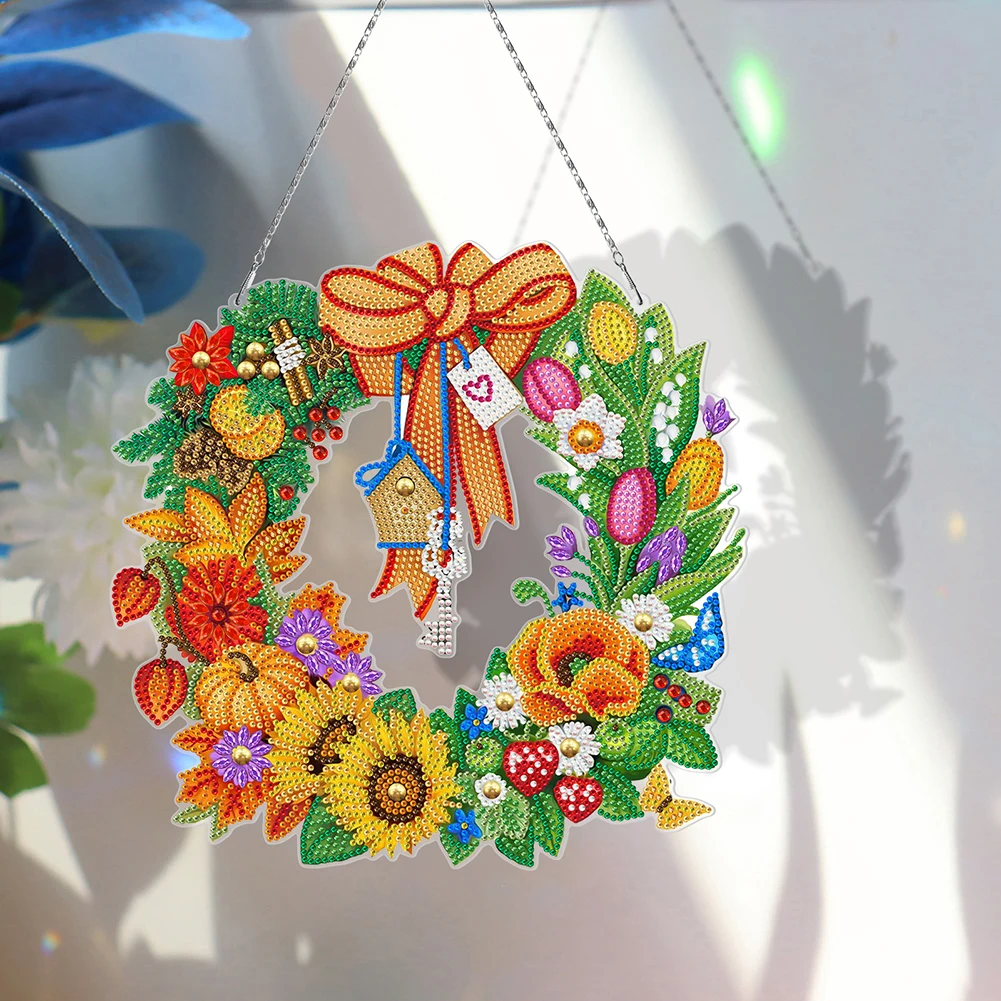 5D DIY Diamond Painting Flower Wreath Kits Special Shaped Drill Mosaic
