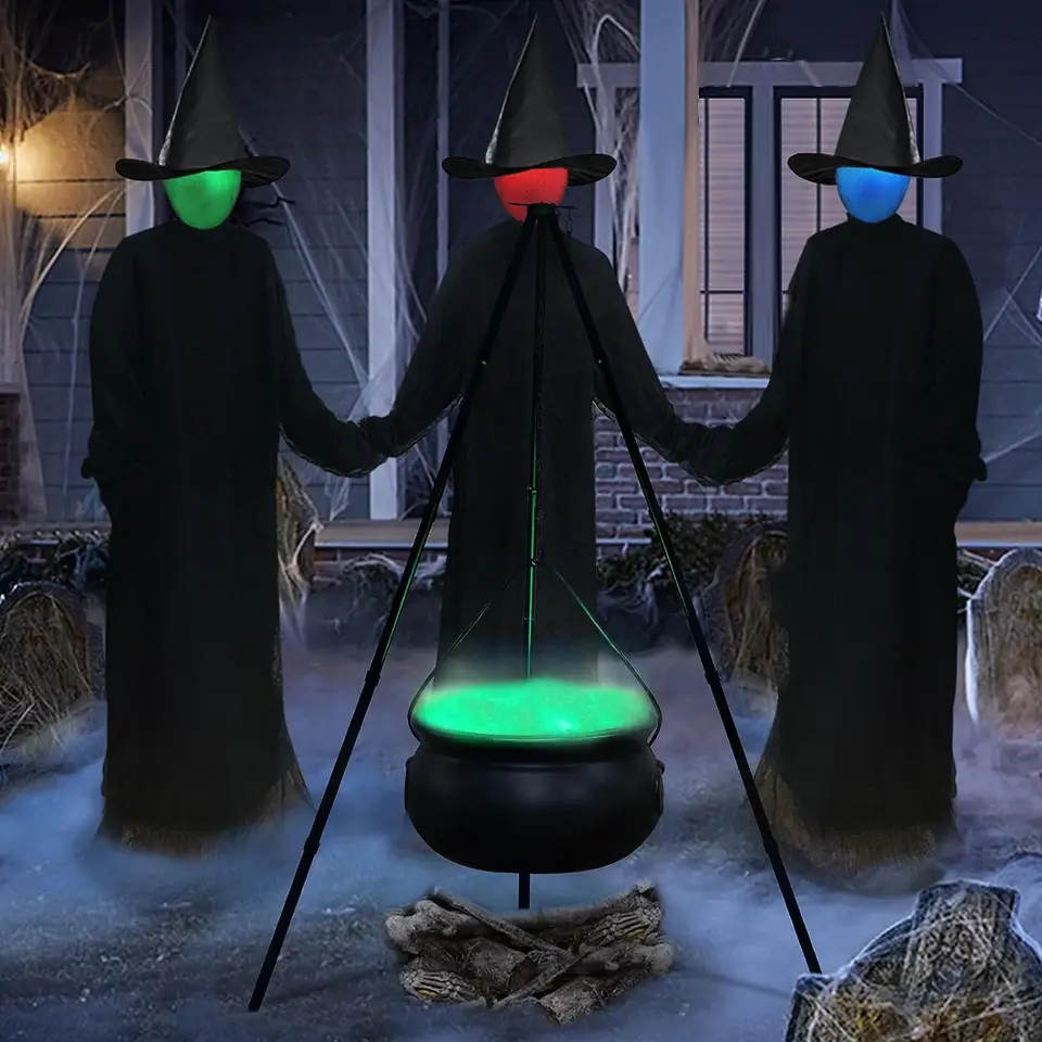 Chaudron de sorcière d'Halloween avec bouteille flottante et brumisateur