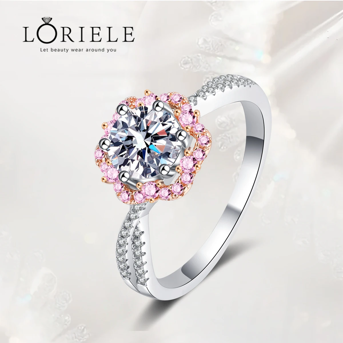 

LORIELE Halo Round Cut Engagement Rings for Women 1Ct Center Moissanite Rings Silver Wedding Anniversary Promise Rings for Women