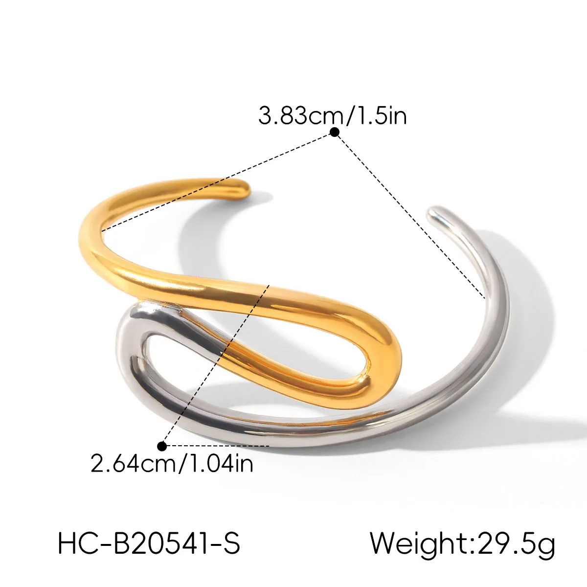 Massives Gold-Silber-Farbenes Manschettenarmband aus Edelstahl für Damen, Minimalistisch PVD-Beschichtet, Nicht Verblassend, Vintage Hochzeits-Brautschmuck – Detail 5