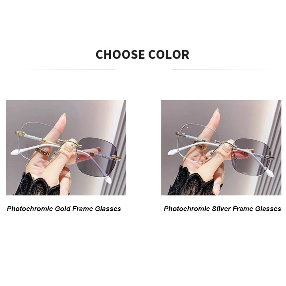 Anti Blue Light Glasses Large Alloy Photochromic Glasses Chameleon Sunglasses Glitter Frame Glitter Frame Eyewear For Outdoor