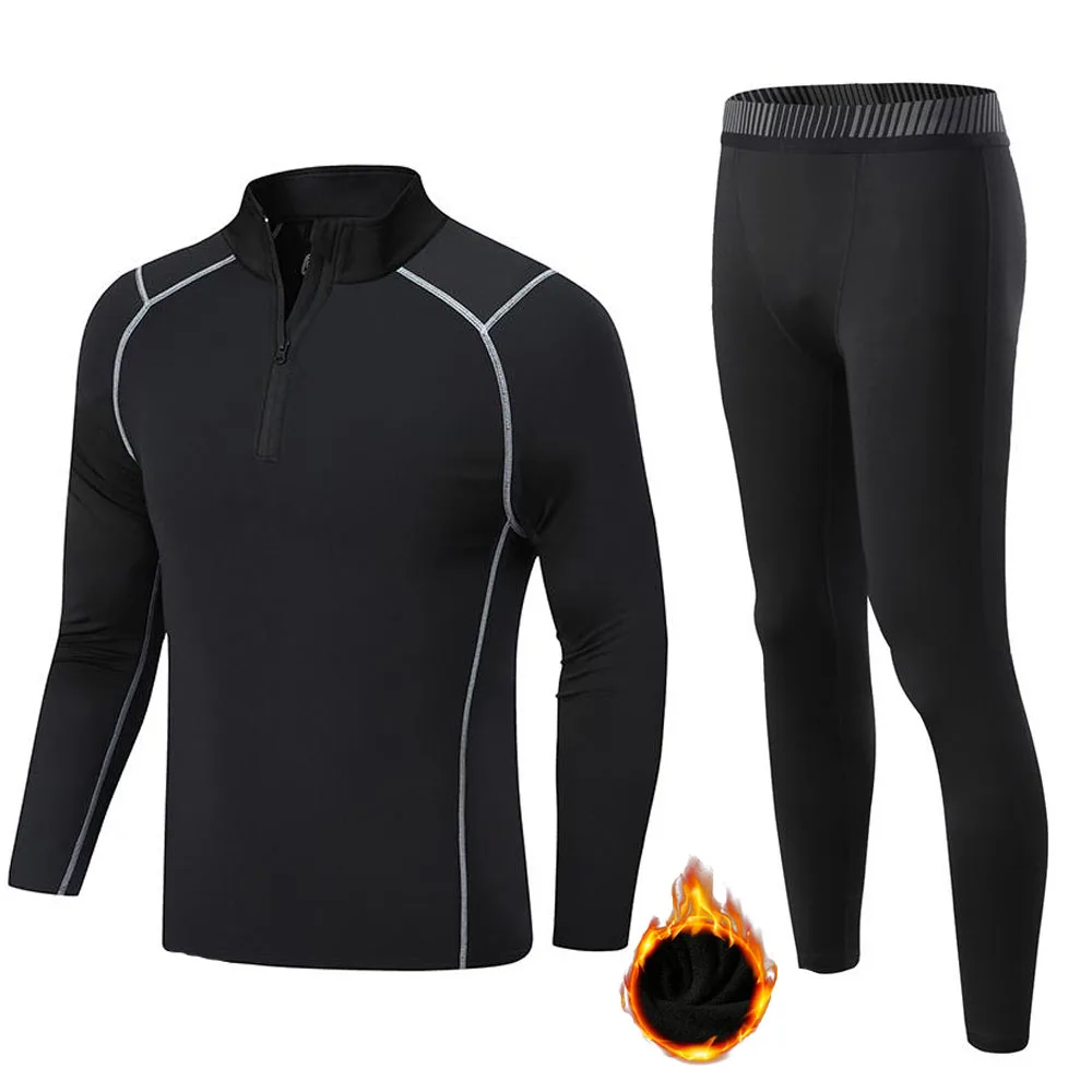 Fleece Thermal Underwear Suit Men Fitness Clothing Long Shirt