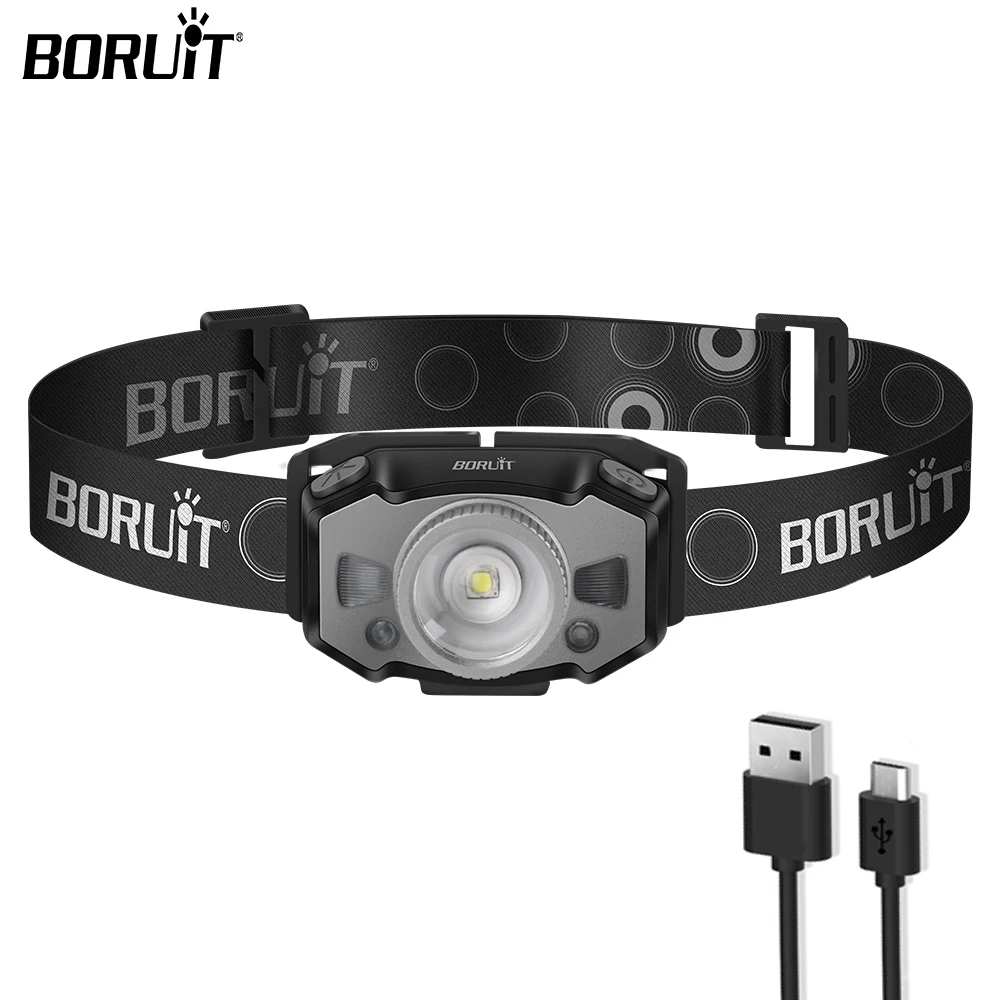 

B33 Mini Headlamp With LED Motion IR Sensor Headlight Red Light 5-Mode Zoom Rechargeable Head Torch Hunting Fishing Spotlight