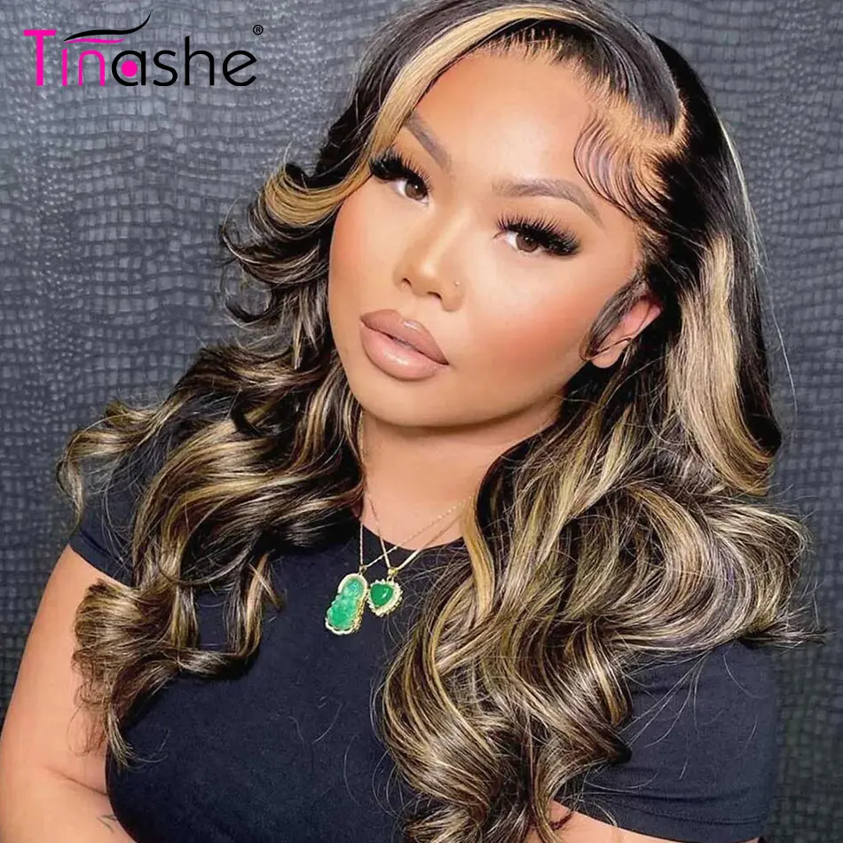 Tinashe Layered Cut Highlight Loose Wave Wig Pre Bleached Human Hair Wigs 200 Density Glueless 6&times;5 HD Lace Closure Wig