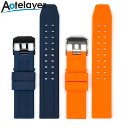 23mm Silicone Waterproof Watch Strap with Silver Black Buckle for 23mm (White Black)