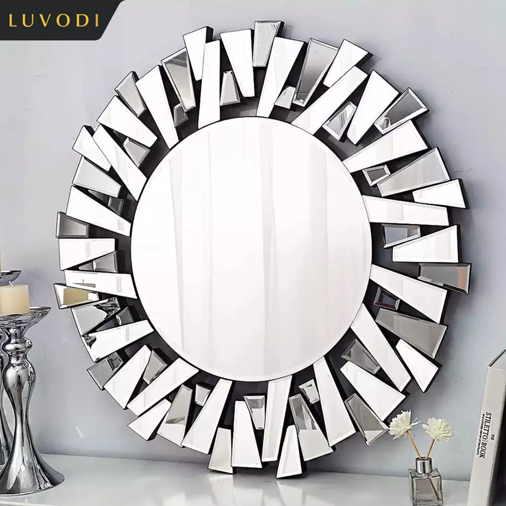 

Большая круглая фотография LUVODI для гостиной/столовой/кровати/встреч/ванной комнаты, декоративное украшение с серебряным Starburst, художественный дизайн
