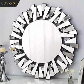 LUVODI specchio decorativo da parete grande rotondo per soggiorno/pranzo/letto/riunione/bagno decorativo con Design artistico Starburst argento 1