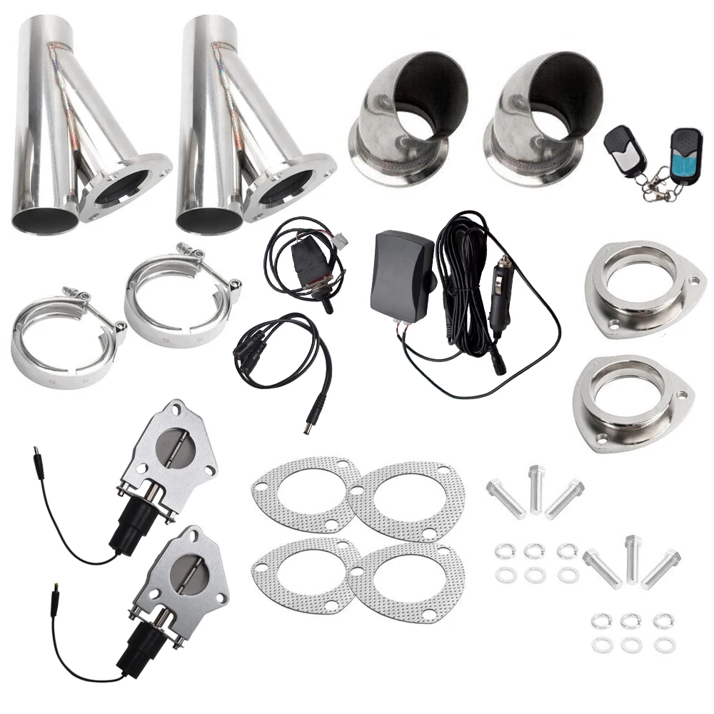 

2PCS 2.25" Electric Exhaust Valve Cutout E-Cut Out Y Pipe Kit with Remote Switch