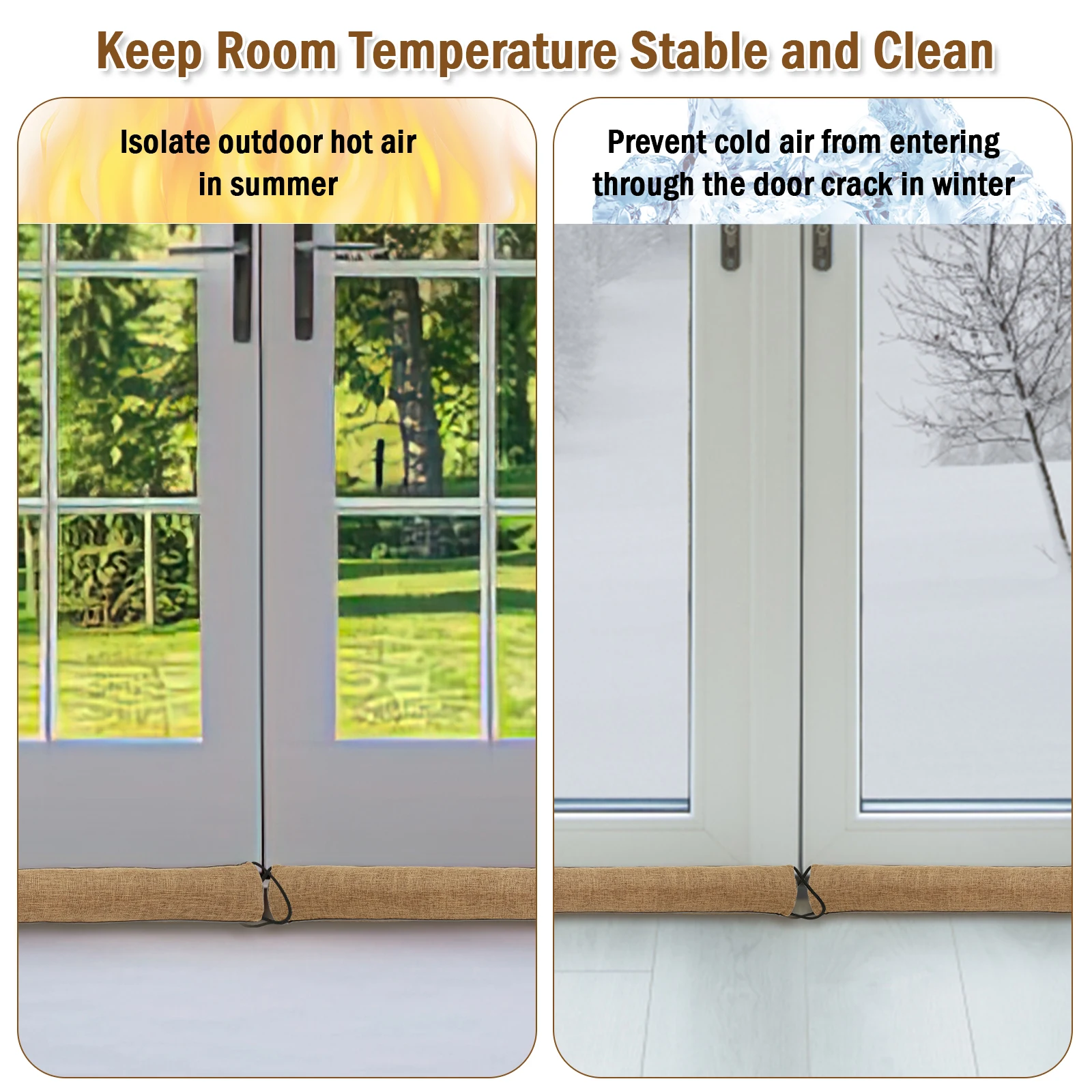 Windproof Heavy-Duty Door Draft Blocker with Noise Reduction Insulation and Hanging Loops