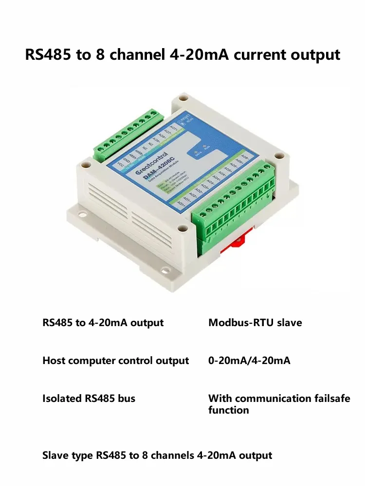 

RS485 to 8-channel 4-20mA current output to analog Modbus-RTU communication slave protocol AO output module