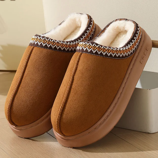 winter 2024 warm fluffy Woman slippers soft bottom non slip thick plush clogs women Casual Platform House inddor Shoes slides 45