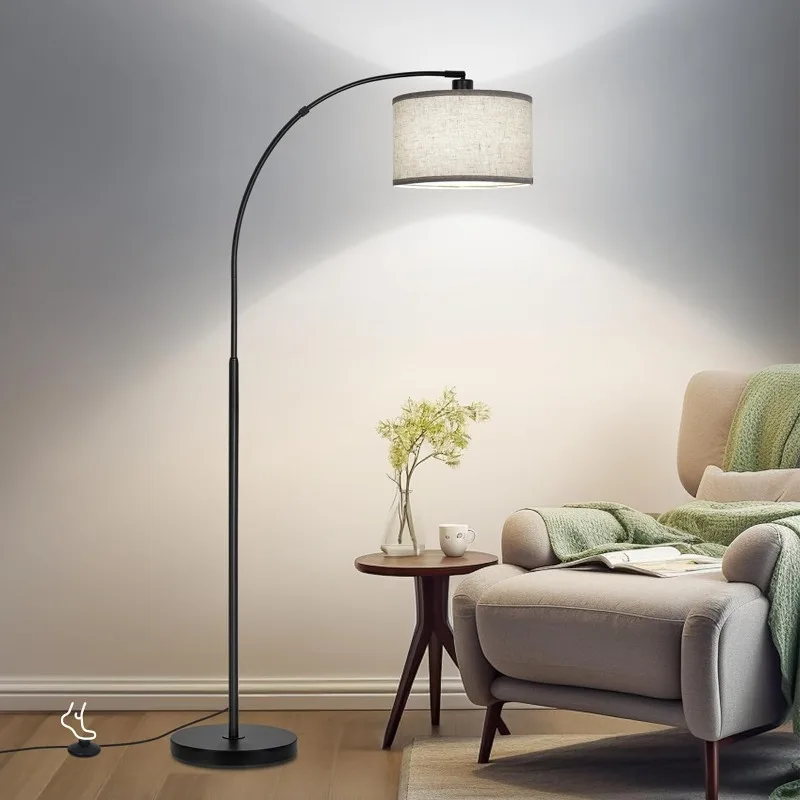 Arc Floor Lamp for Living Room, Silver Modern Standing Lamp with Adjustable Head Tall Pole Lamp with On/Off Pedal Switch