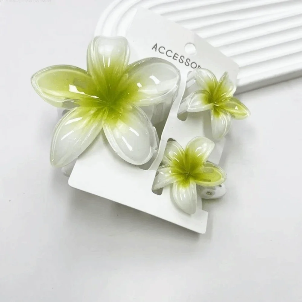 3Pcs/Set New Gradient Hair Claws Sweet Flower Acrylic Hawaiian Flower Hair Clip Clamp Plumeria Flower Hair Accessories Beach